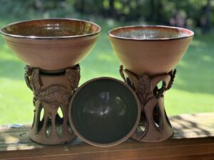 Three bowls with incredible hand carving and cutting by Rachel